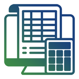 icon of a computer screen with a chart and a calculator representing bookkeeping